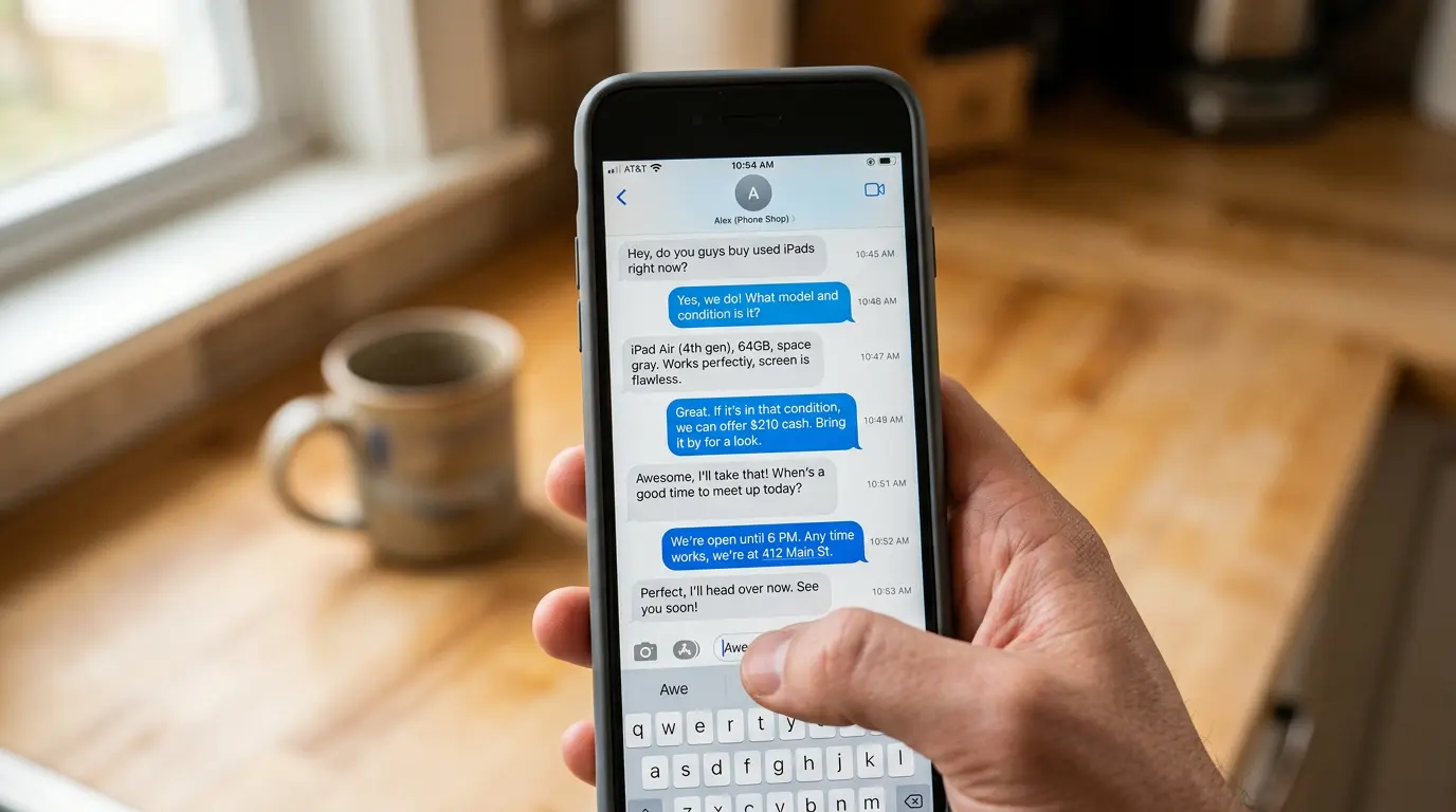 Text message conversation about selling an item