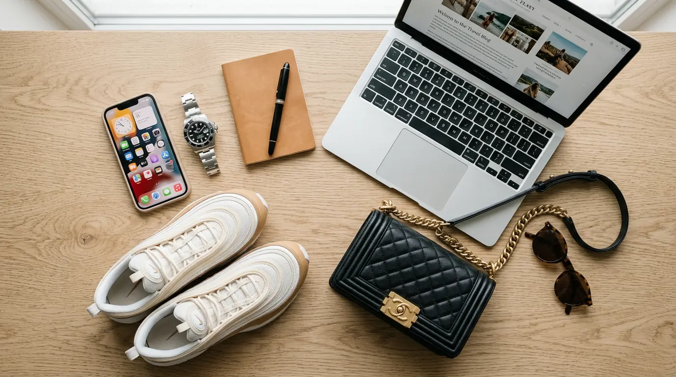 Collection of phones, watches, sneakers and laptops